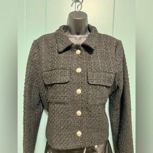 Rachel Zoe Tweed Texture Jacket with Gold Buttons
